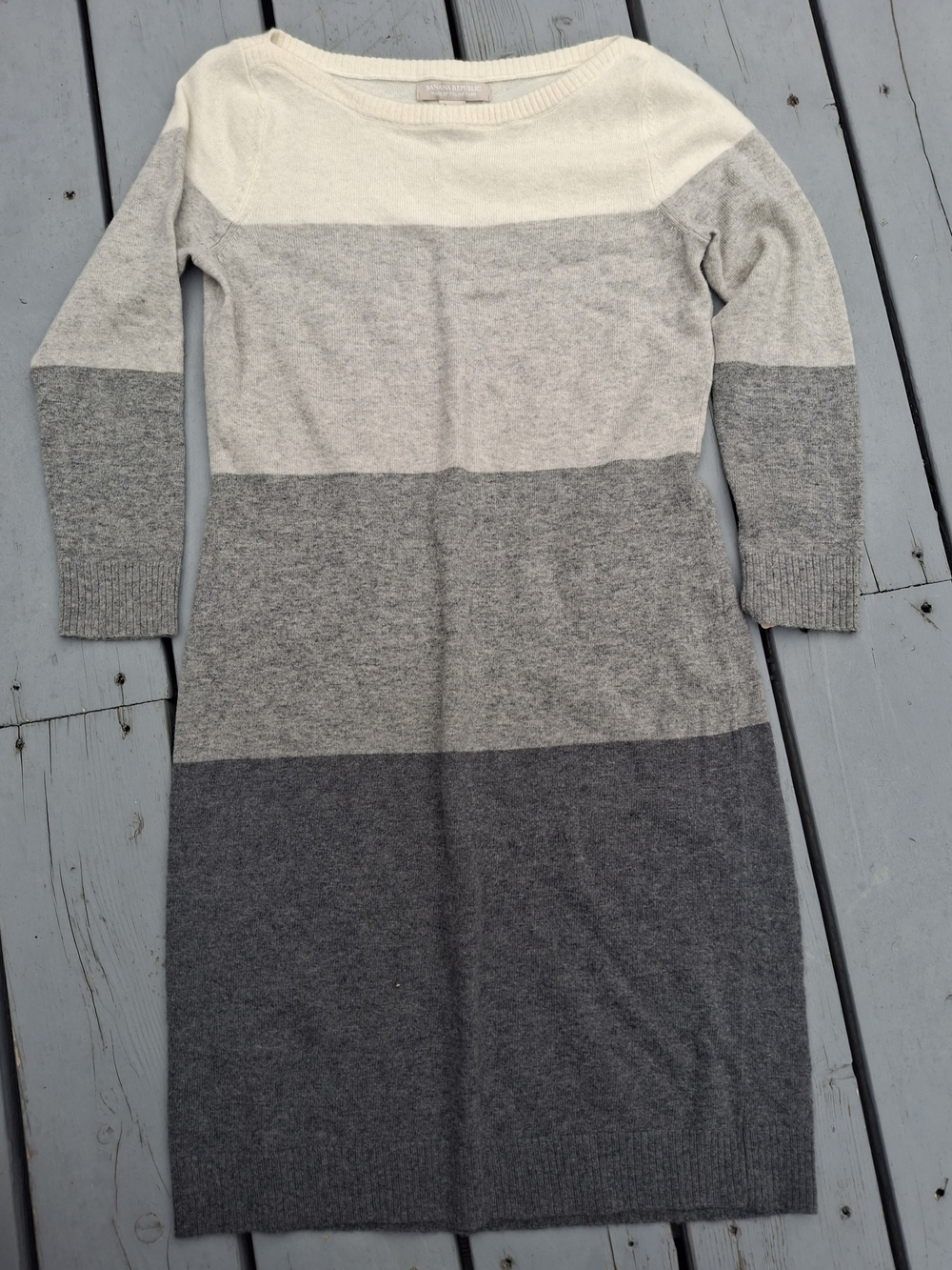 Banana Republic Cream and Gray Striped Knit Sweater Dress